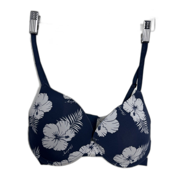 Hurley 36C Bra - Blue Hibiscus Print, Nylon/Elastane, Padded, Underwire Support - Picture 2 of 4